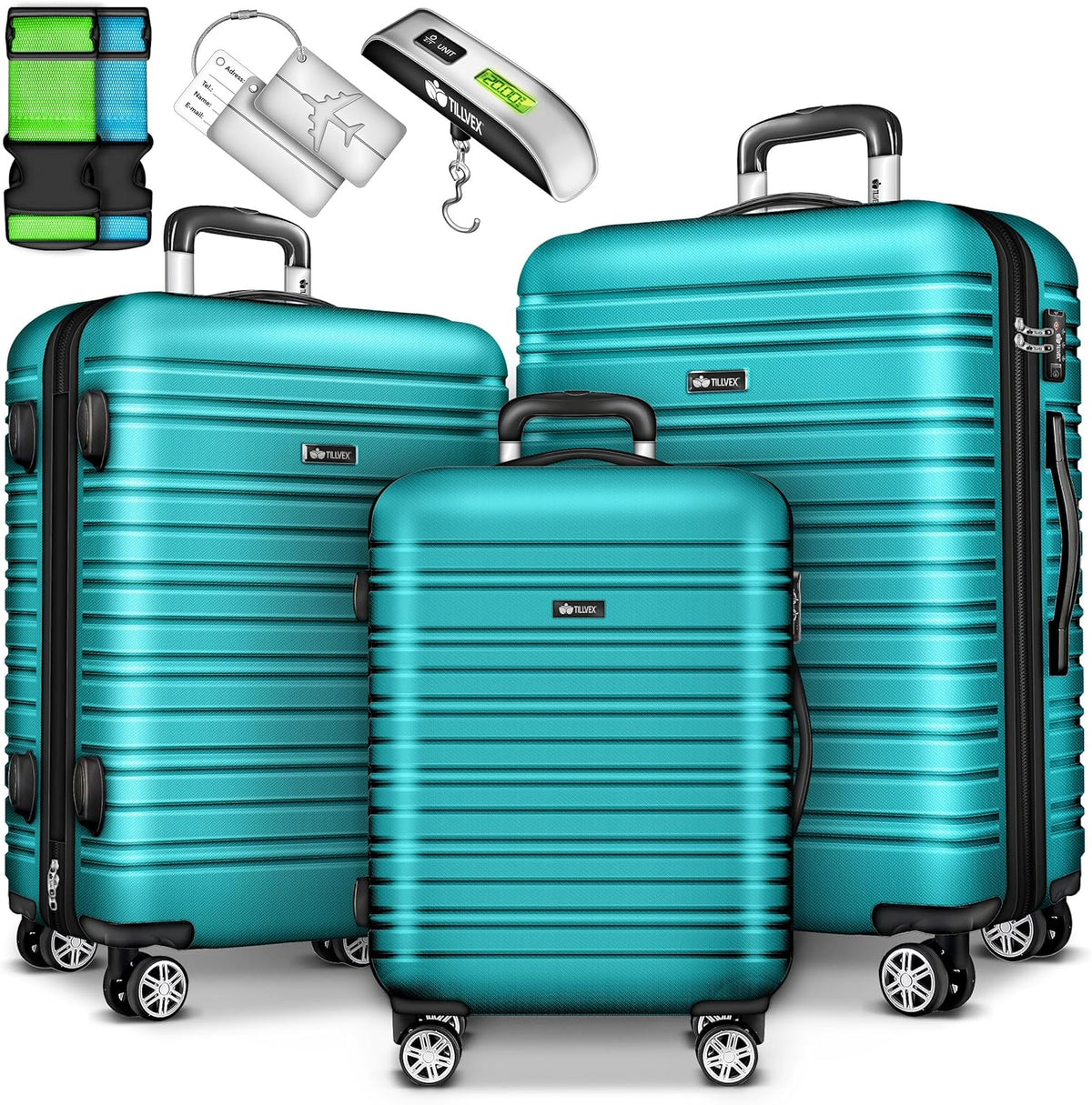 Tillvex® Reiskofferset - 3-delig - ABS- Kofferset - Mintgroen