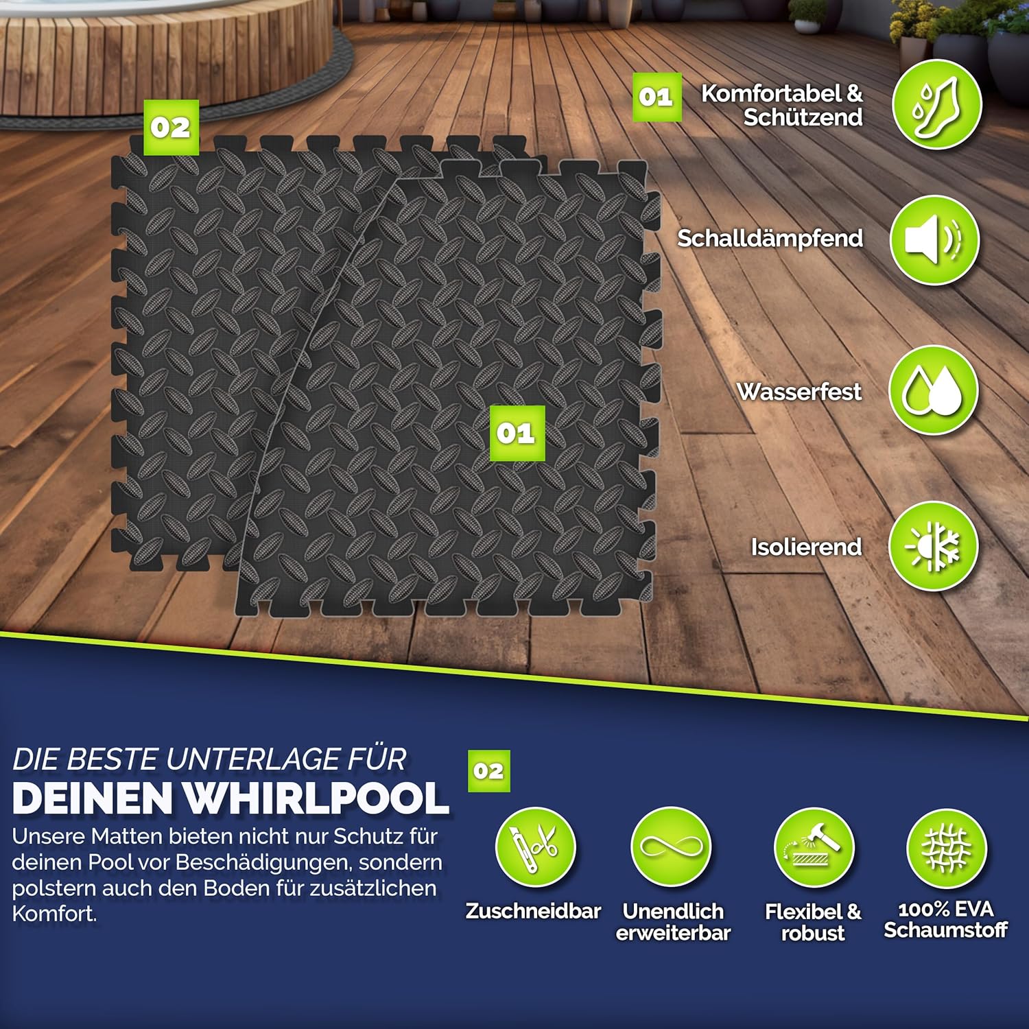 Tillvex® Zwembad Tegels - Vloertegels - 240cm - Zwart