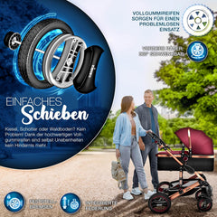 Kinderwagen 3 in 1 - Buggy - Wandelwagen - Kinderbuggy - Zwart/Rood - KIDUKU®