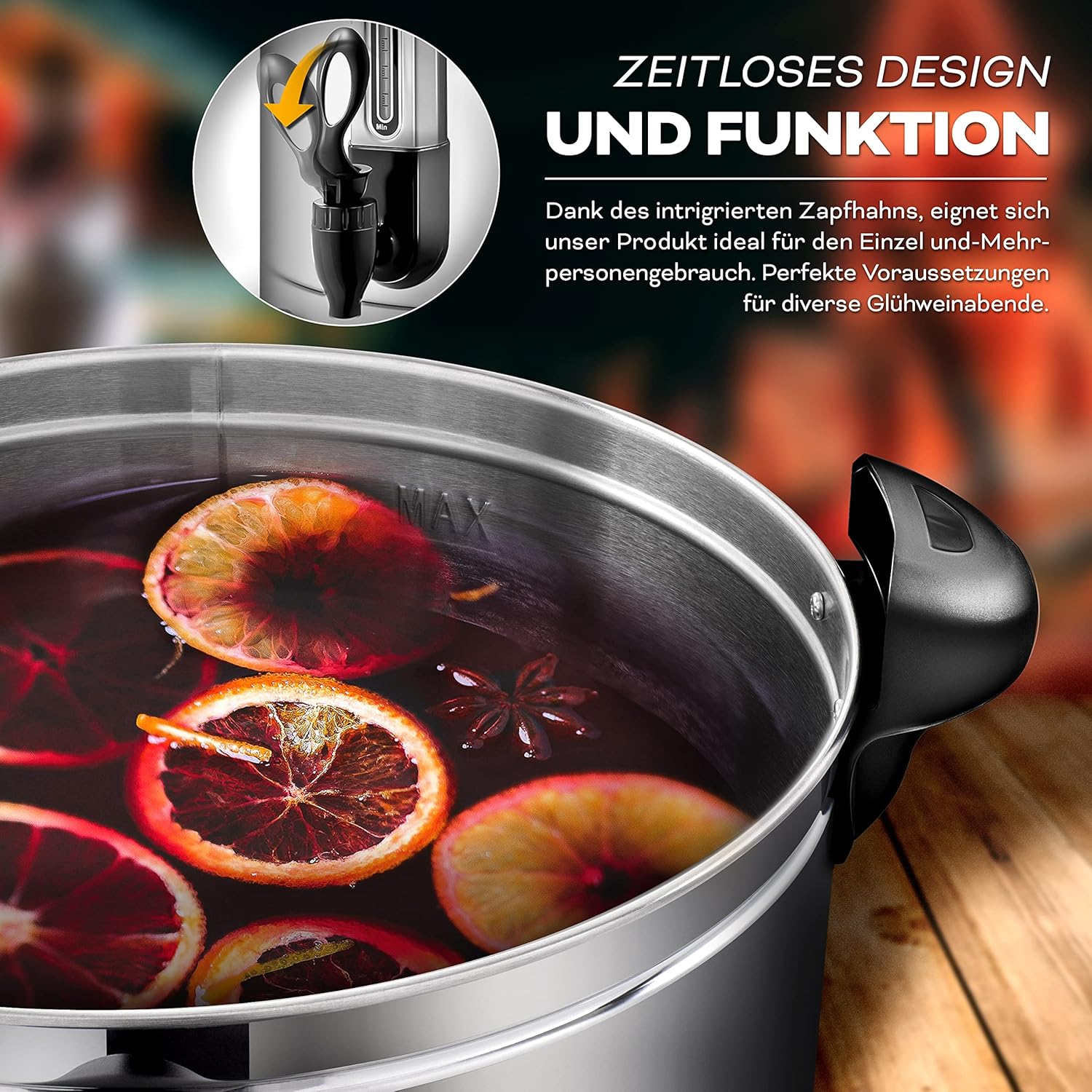 TRESKO® glühweinkoker, 20 l/2500 W, inmaaktoestel van roestvrij staal, glühweinautomaat, warmwaterdispenser