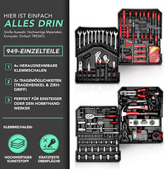 Gereedschapskoffer gevuld - Gereedschapstrolley - 949 delig - Zilver - TRESKO