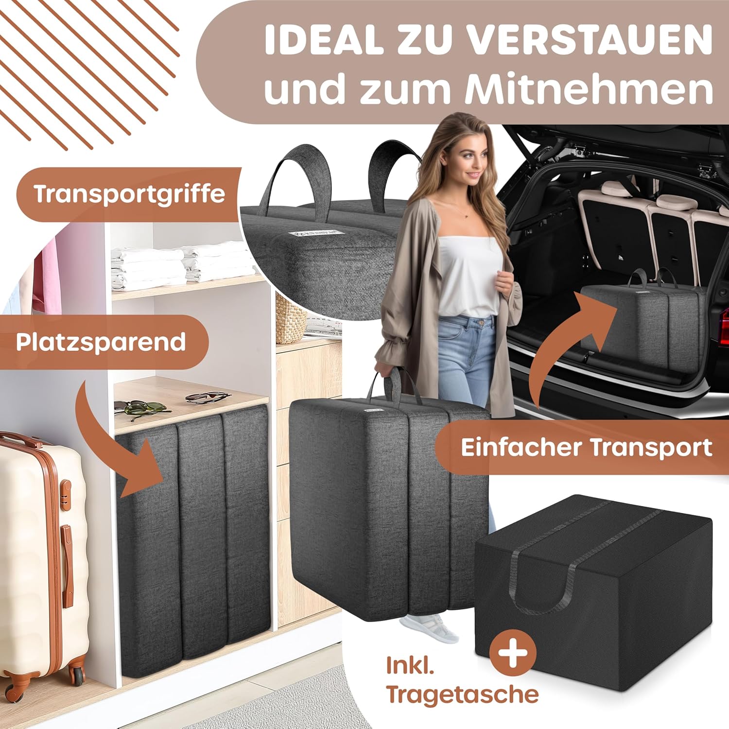 KESSER® Vouwmatras, 90 x 200 x 15 cm, gastenmatras, 3-voudig opvouwbaar, voor zitkruk, vouwmatras, schuimrubber, 25 kg/m³, extra dik, 15 cm, ademend, wasbaar, afneembare overtrek