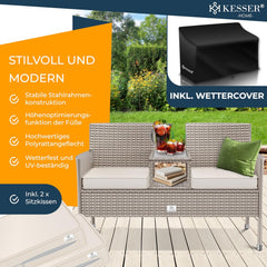 KESSER® Polyrotan tuinbank - Weerbestendig - Inc. Kussens - Grijs •