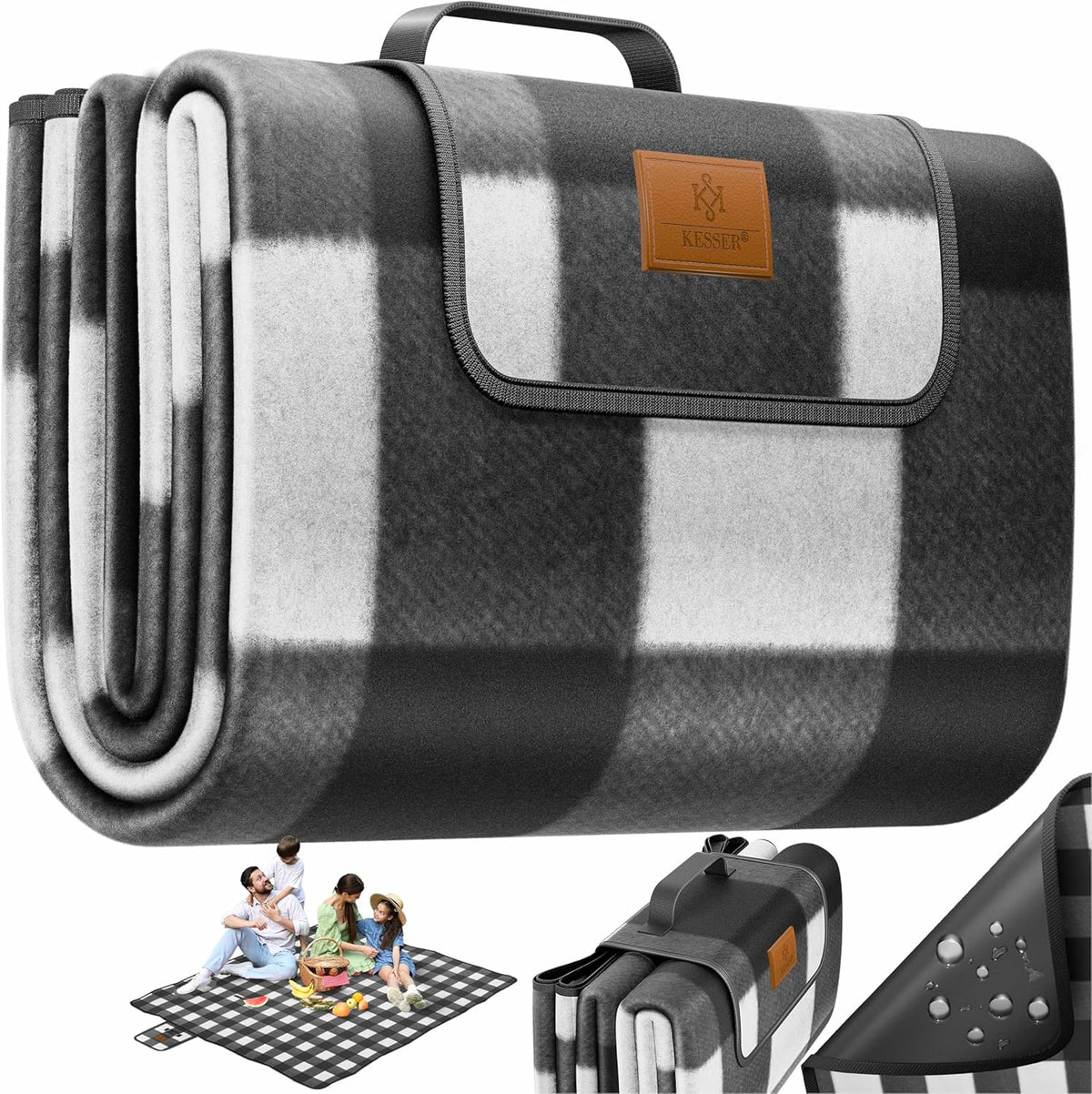 Picknickkleed - Picknickdeken - Buitenkleed - Waterdicht - 200x200 cm - Wasbaar - Zwart - KESSER®