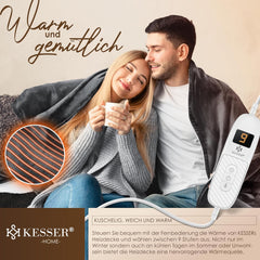 KESSER® Elektrische deken met automatische uitschakeling, 180 x 130 cm, dubbelzijdig elektrische warmtedeken, knuffeldeken, bed, bank, 9 temperatuurniveaus, wasbaar tot 40 °C, met timer, digitaal