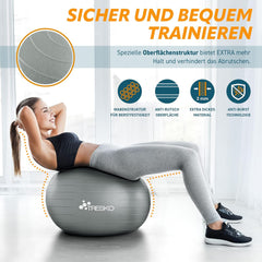 Tresko Gymnastiekbal met gratis oefenposter, inclusief luchtpomp, BPA-vrij,75 cm , zitbal, yogabal, ontploft niet (belastbaarheid 300 kg), voor fitness, yoga, Pilates