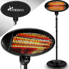 TRESKO Infrarood staande warmtestraler, 2000 W, elektrische warmtestraler voor het terras, met 3 warmtestanden, terrasstraler voor binnen en buiten, infraroodstraler met led-display