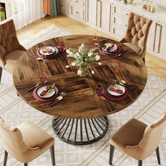 Tribesigns ronde eettafel voor 4-6 personen, 120cm, landelijke eettafel, ronde keukentafel, industriële eettafel met metalen onderstel voor keuken en woonkamer, zwart en bruin
