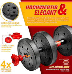RE:SPORT 2-in-1 halterset, 30 kg, halterset verstelbaar, korte halter en lange halter, stersluitingen en verbindingsbuis