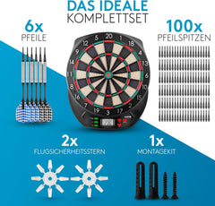 DartPro Het origineel: elektronisch dartbord professioneel dartbord met 6 darts [draadloos te gebruiken] Innovatief dartautomaat met 65 varianten, double in en double-out, voor 1 tot 8 spelers •