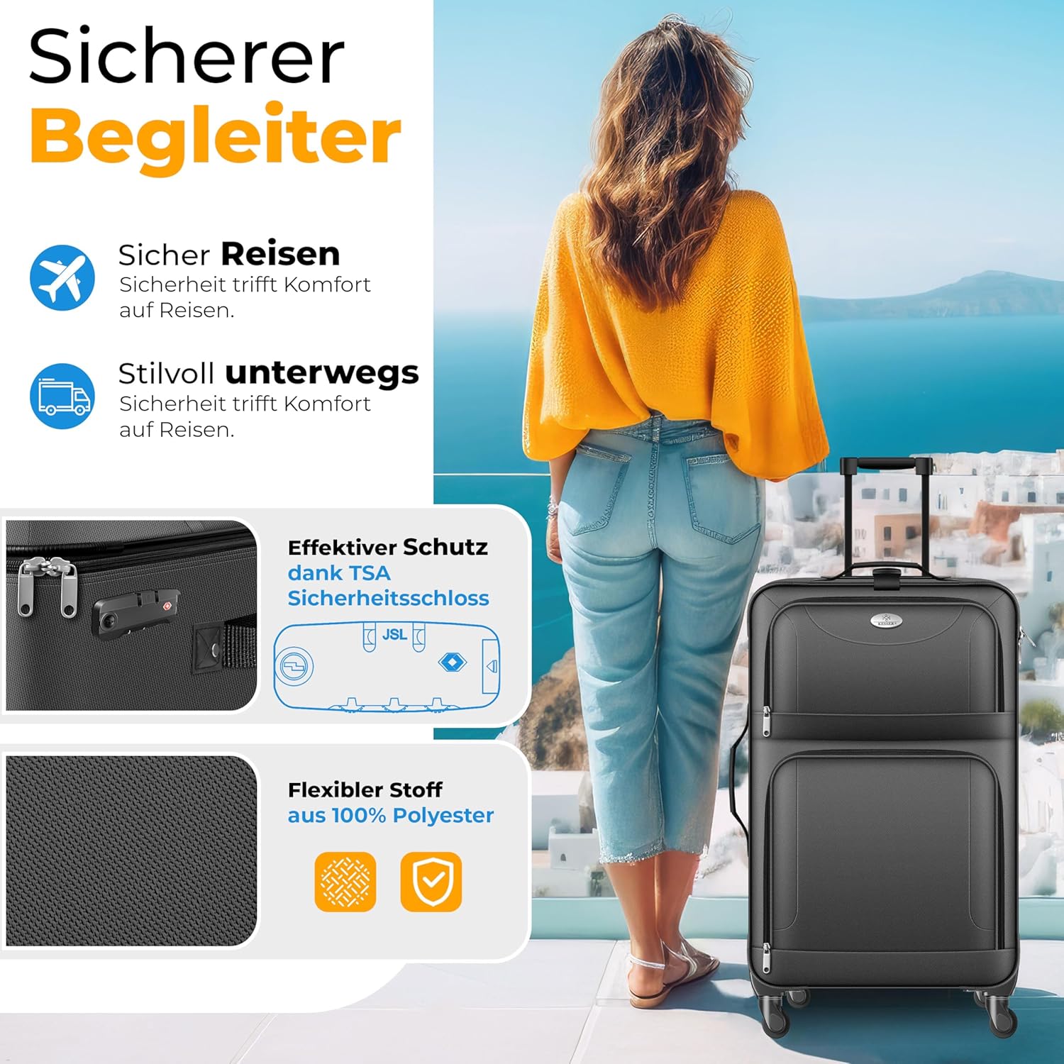 KESSER® Reiskofferset - 4-delig - Trolley - Kofferset - Antraciet