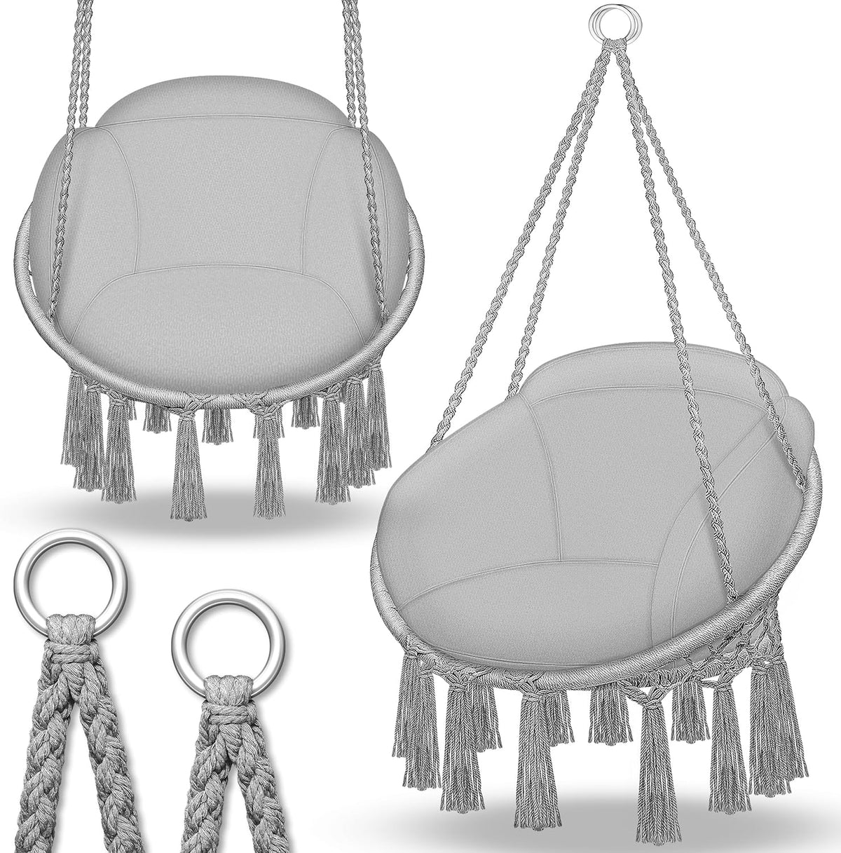 Tillvex® Hangstoel - Binnen & Buiten - Tot 200kg - Grijs •