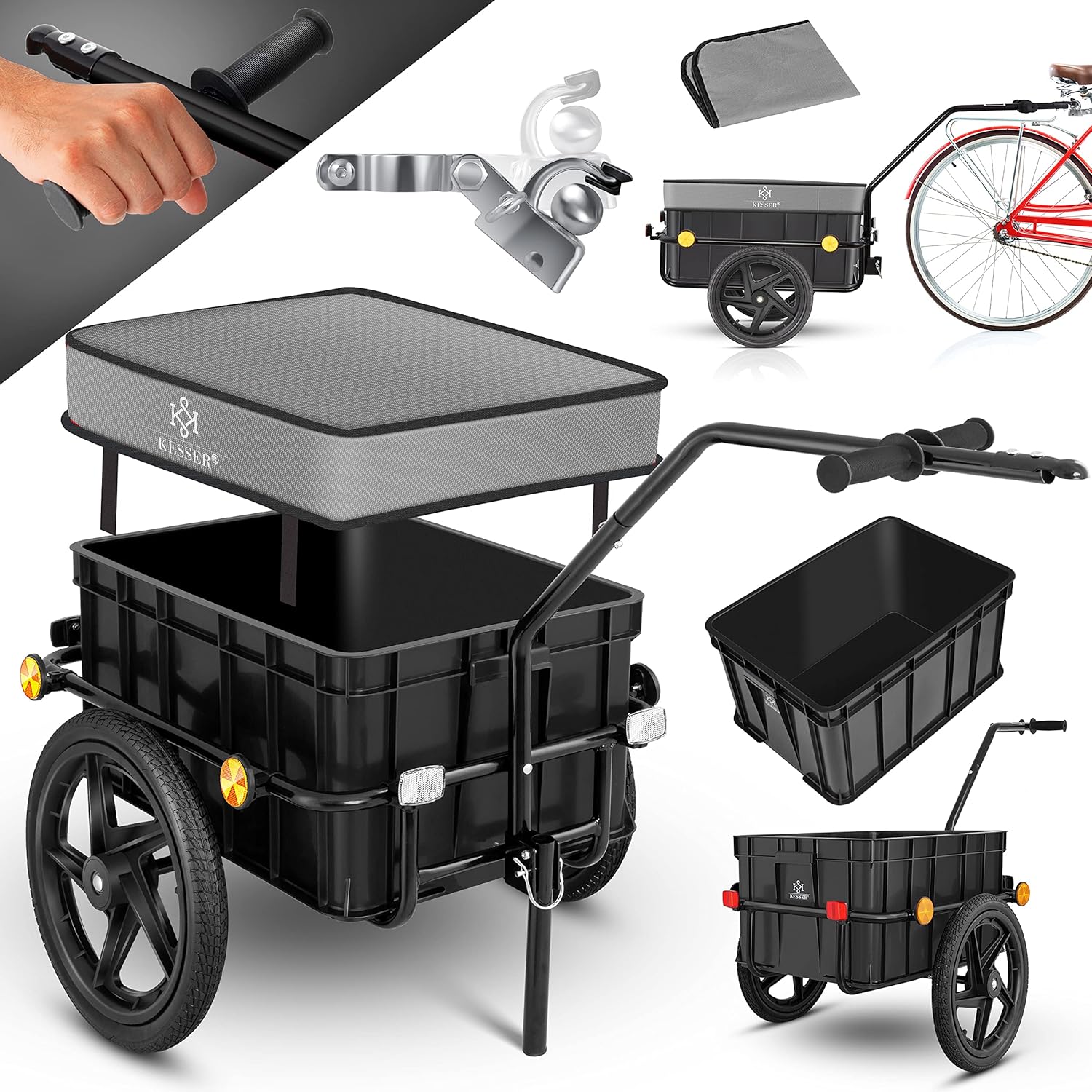 KESSER® Fietsaanhanger - Transportaanhanger - Max. 60kg - Zwart •