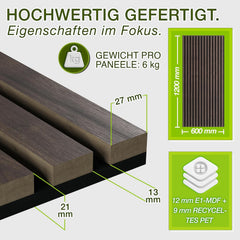 TRESKO® 2 stuks akoestische panelen hout 120 × 60 x 2,1 cm incl. kledinghaken | Houten panelen voor geluidsisolatie | Akoestische wandpanelen met montageset
