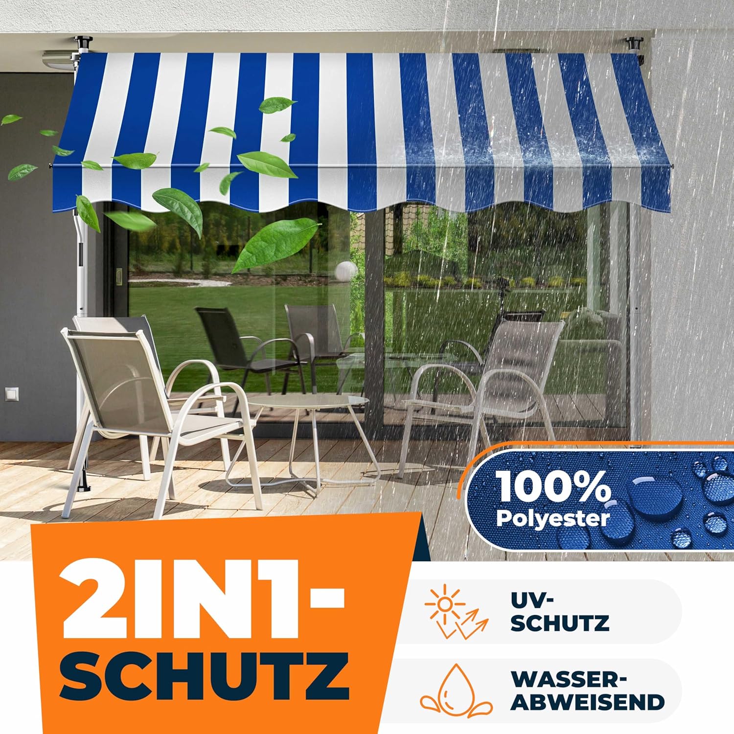 KESSER® Klemluifel met handslinger en led-lichtsnoer, balkonluifel zonder boren, luifel uv-bestendig, in hoogte verstelbaar en waterafstotend, zonwering voor balkon, terras en tuin, 200 cm