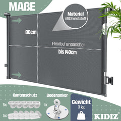 KIDIZ® Verstelbaar Traphekje - Veiligheidshekje - tot 140cm - Grijs