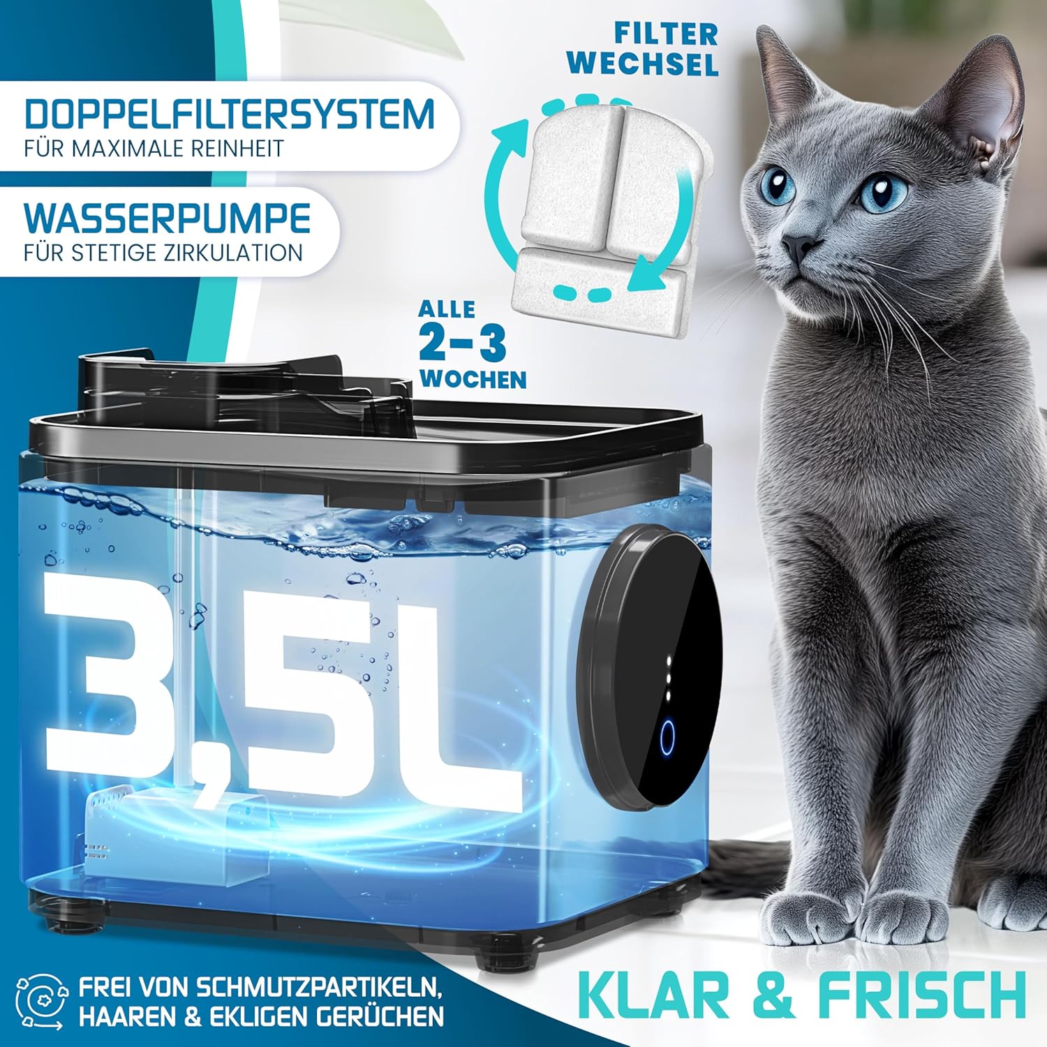 LOVPET® Kattenfontein -Drinkfontein voor katten - 3,5L - Wit
