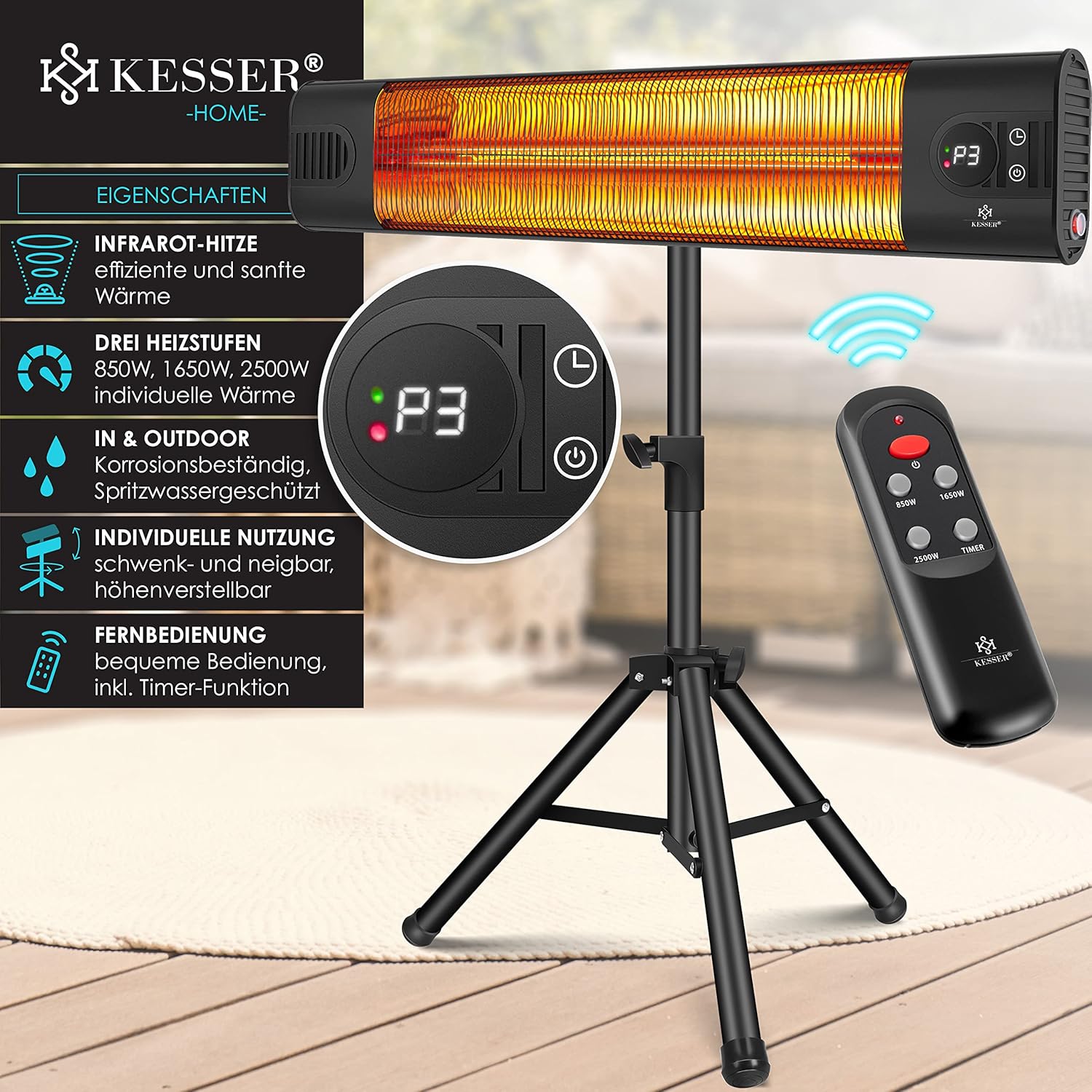 Infrarood Verwarming - Terrasverwarmer - Elektrische Heater - Zwart - KESSER®