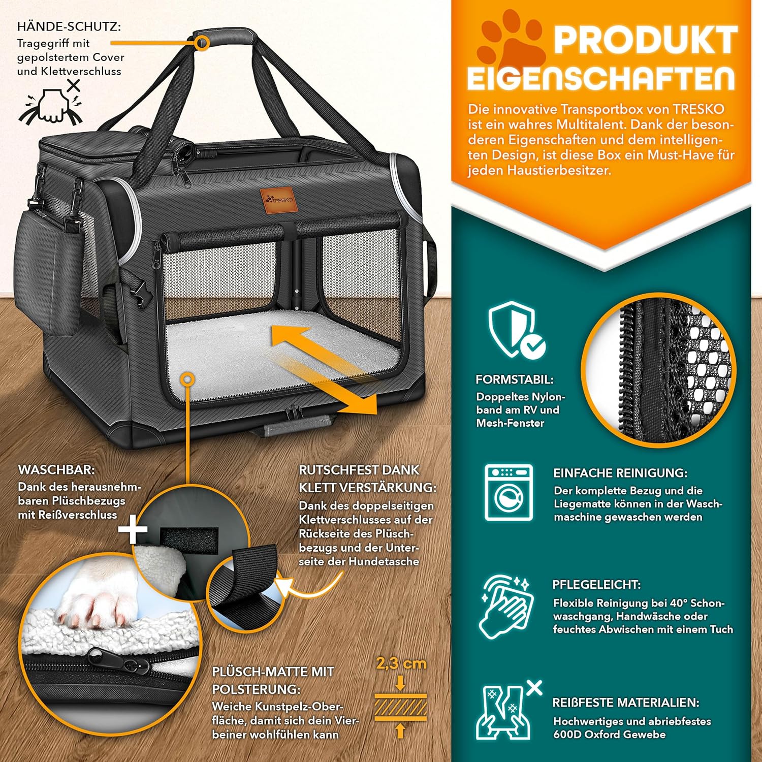 Reisbench hond - Draagtas hond - Transportbox - 70x52x52 cm - Antraciet