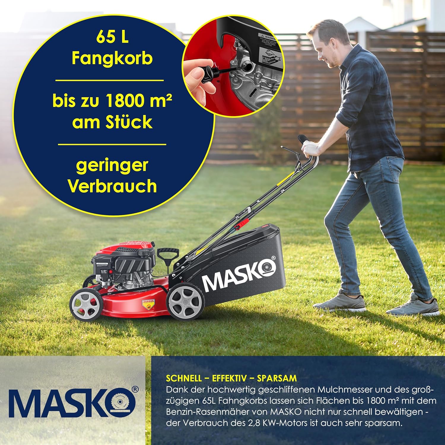 KESSER® Grasmaaier Benzine - 51cm - 65L opvangbak - Rood