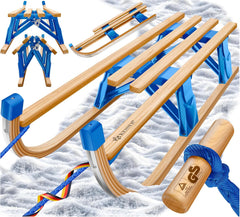 KESSER® Houten slee, premium kinderslee, opvouwbare kinderslee van beukenhout, incl. trekkoord, glijders, metalen glijders