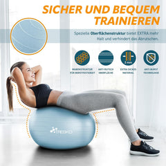 Fitness bal - Yoga bal - Pilates bal - Zwangerschapsbal - 85 cm - Lichtblauw - TRESKO