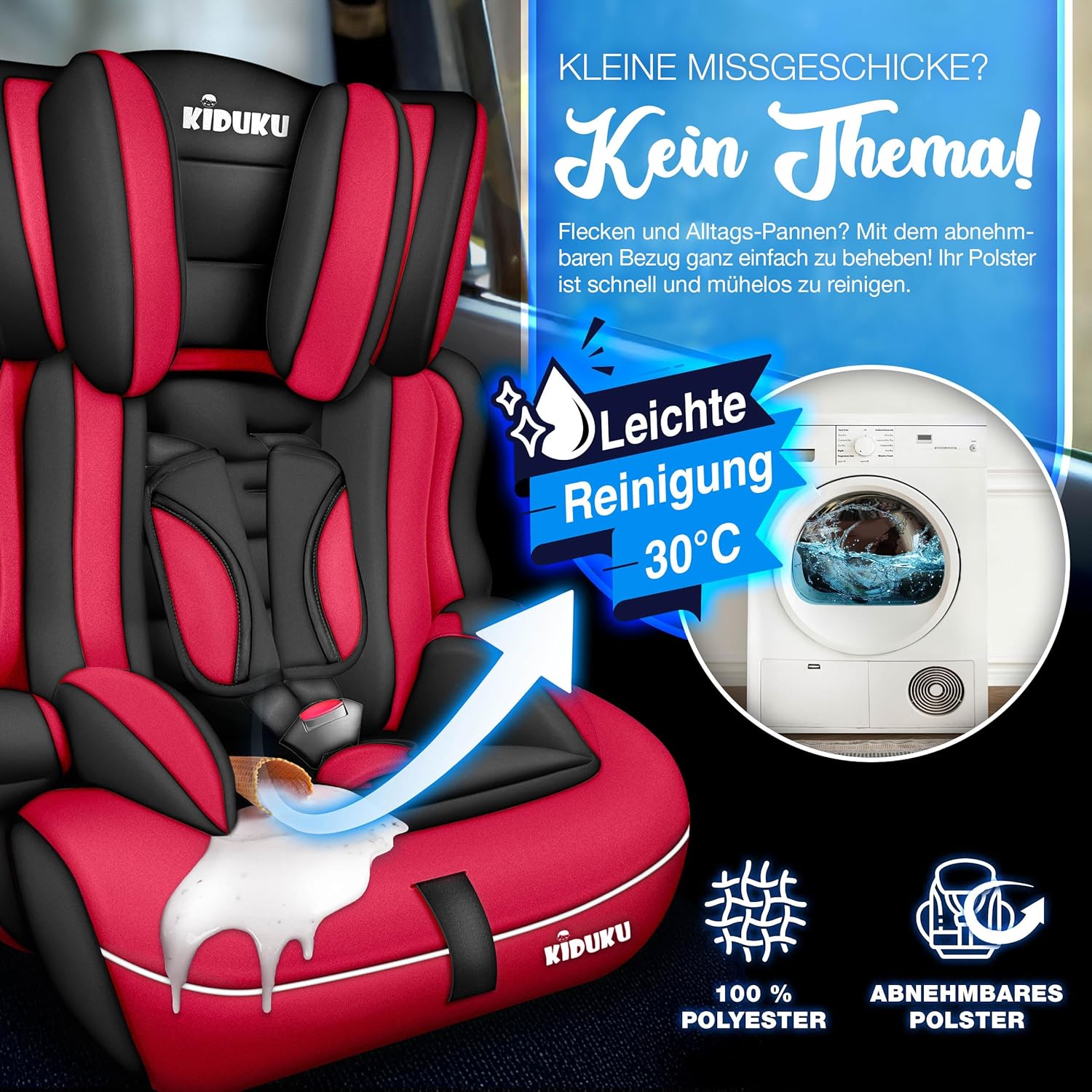 KIDUKU® Autostoeltje - Kinderzitje - Veiligheidsgordel - Rood