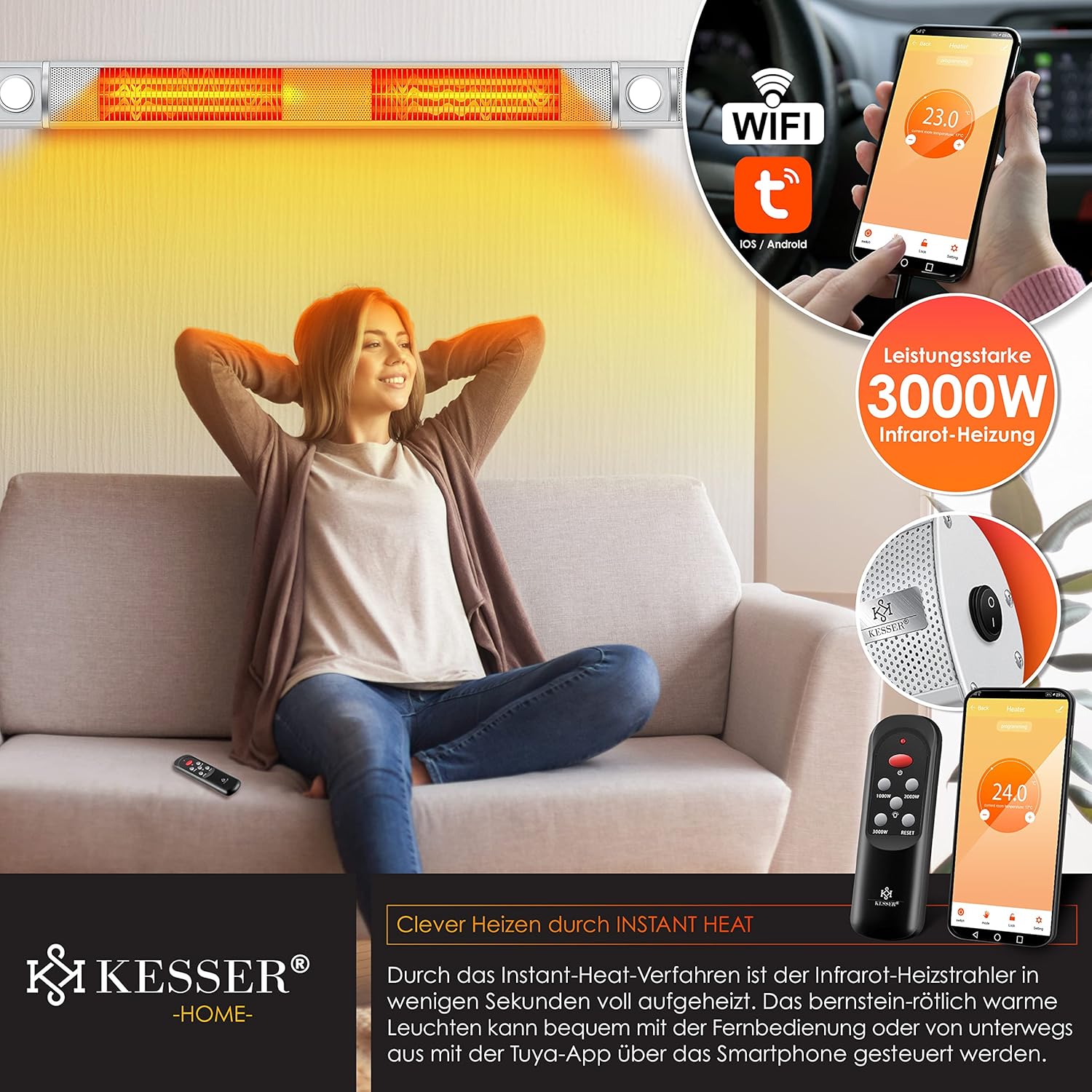 Infrarood Verwarming - Terrasverwarmer - Elektrische Heater - Zilver - KESSER®
