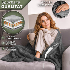 Elektrische deken - Warmtedeken - 2 persoons - 180x200 cm - Antraciet - Sinnlein®