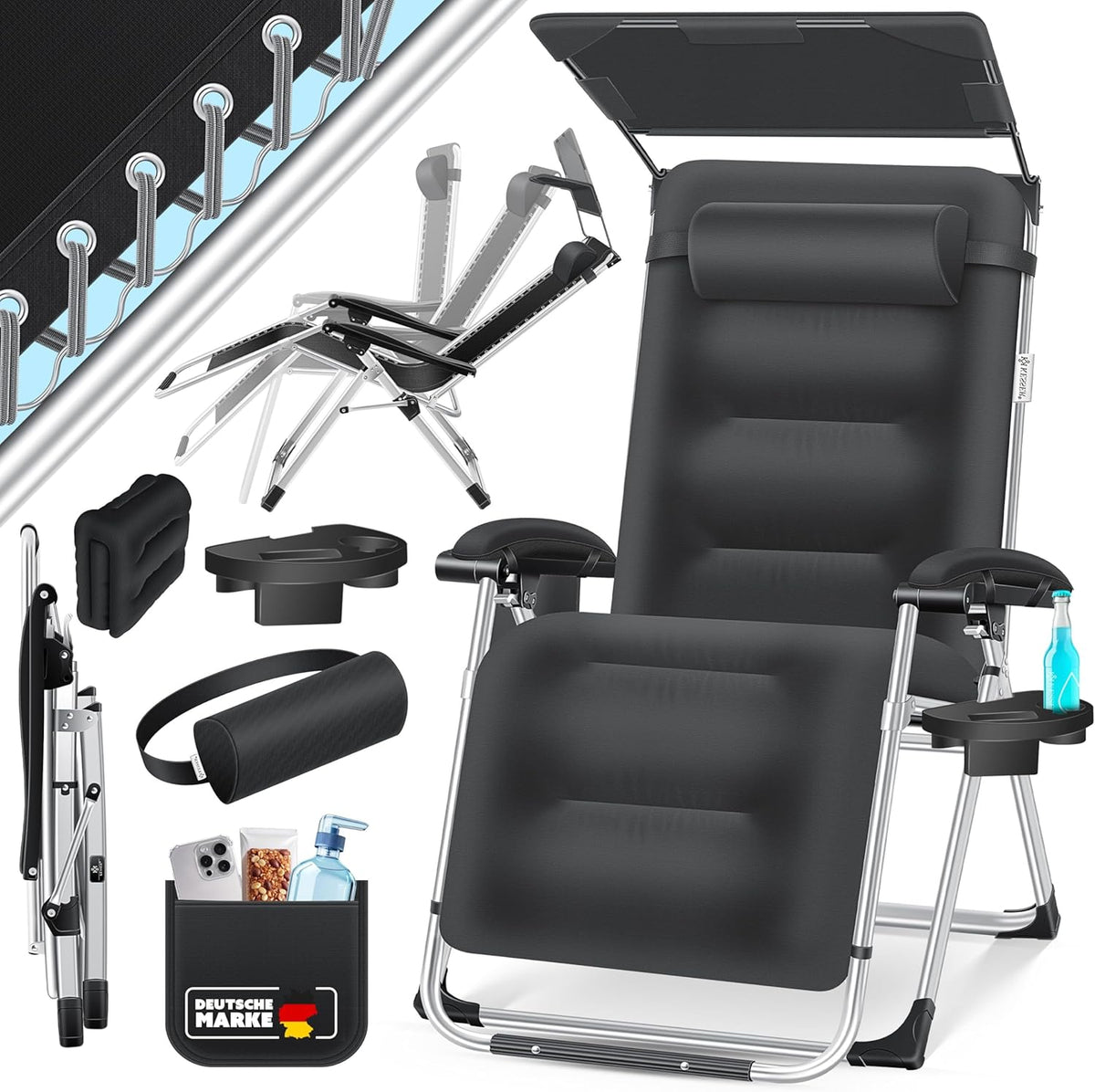 Tuinstoel - Ligstoel - Verstelbaar - Opvouwbaar - Zwart - KESSER®