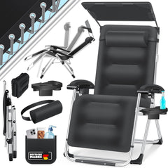 Tuinstoel - Ligstoel - Verstelbaar - Opvouwbaar - Zwart - KESSER®