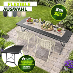 tillvex® Tuinstoelen, 2-delige set, stapelbaar, weerbestendig, tot 120 kg belastbaar, tuinstoelen, outdoor, terrasstoel, tuinmeubelen, balkon, tuin, terras, beige