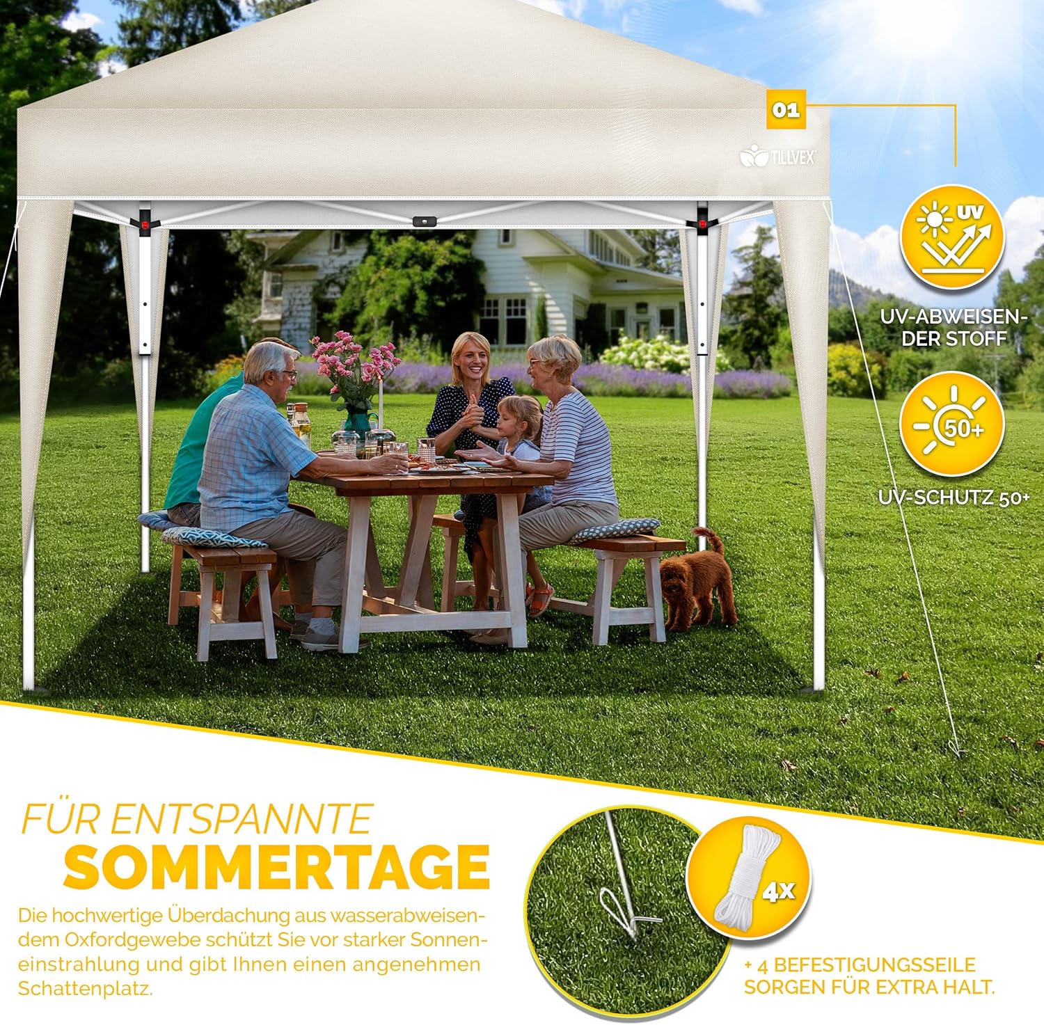 Tillvex® Partytent - 3x3m - Paviljoen - Easy Up - Crème