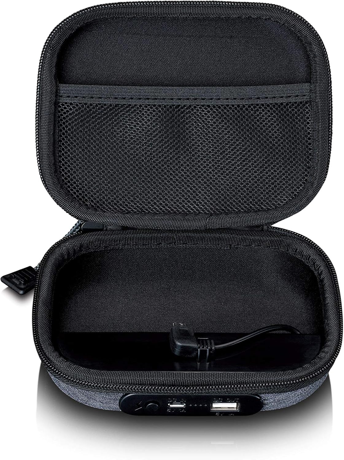 Lenco PBC-20 - Hoofdtelefoonetui met geïntegreerde powerbank - Hoofdtelefoondraagtas - 2200mAh powerbank - met micro-USB-kabel - USB - ON en uitgang - grijs