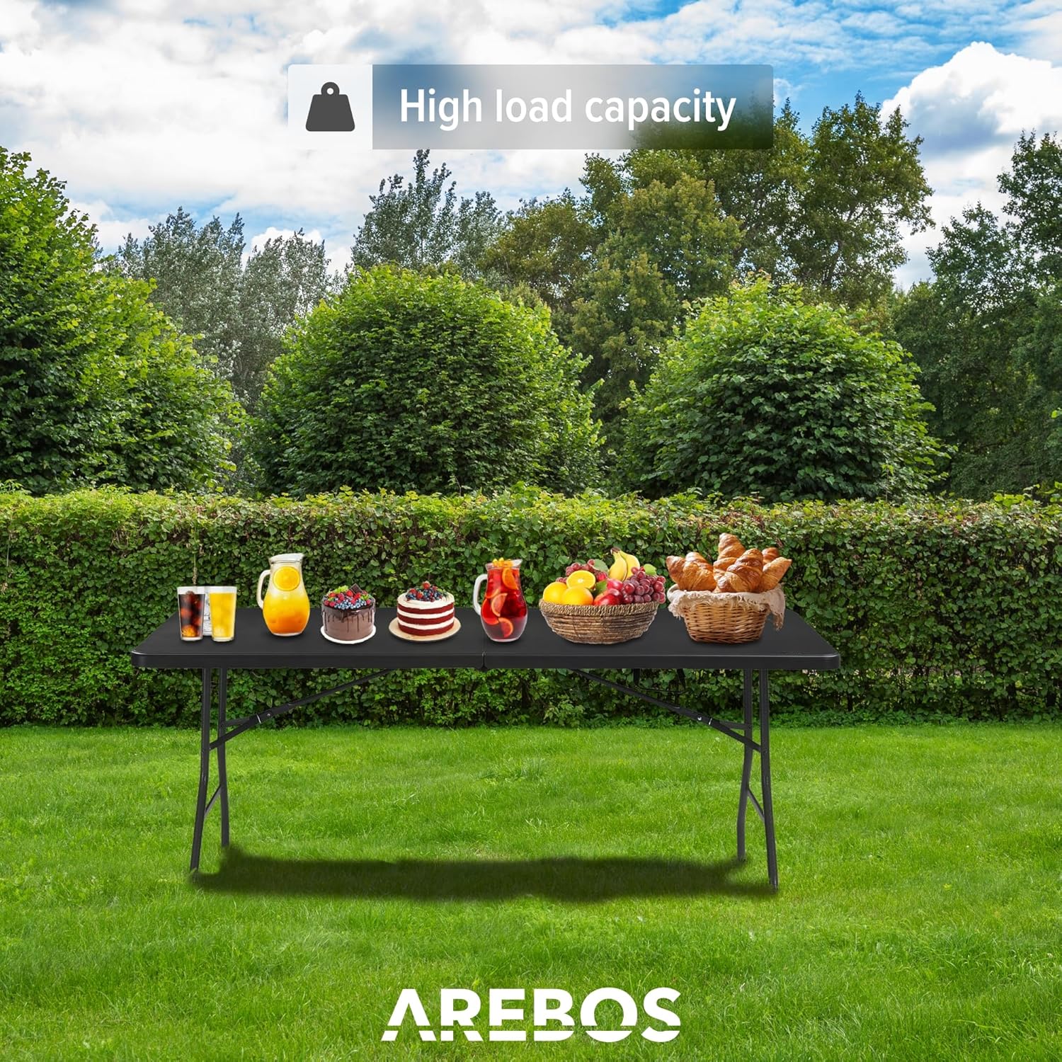 Arebos Klaptafel -182 x 74 x 74 cm - in Rotan-Look - Campingtafel - Tuintafel - Inclusief Draaggreep Antraciet