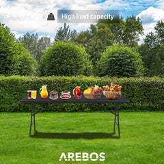 Arebos Klaptafel -182 x 74 x 74 cm - in Rotan-Look - Campingtafel - Tuintafel - Inclusief Draaggreep Antraciet