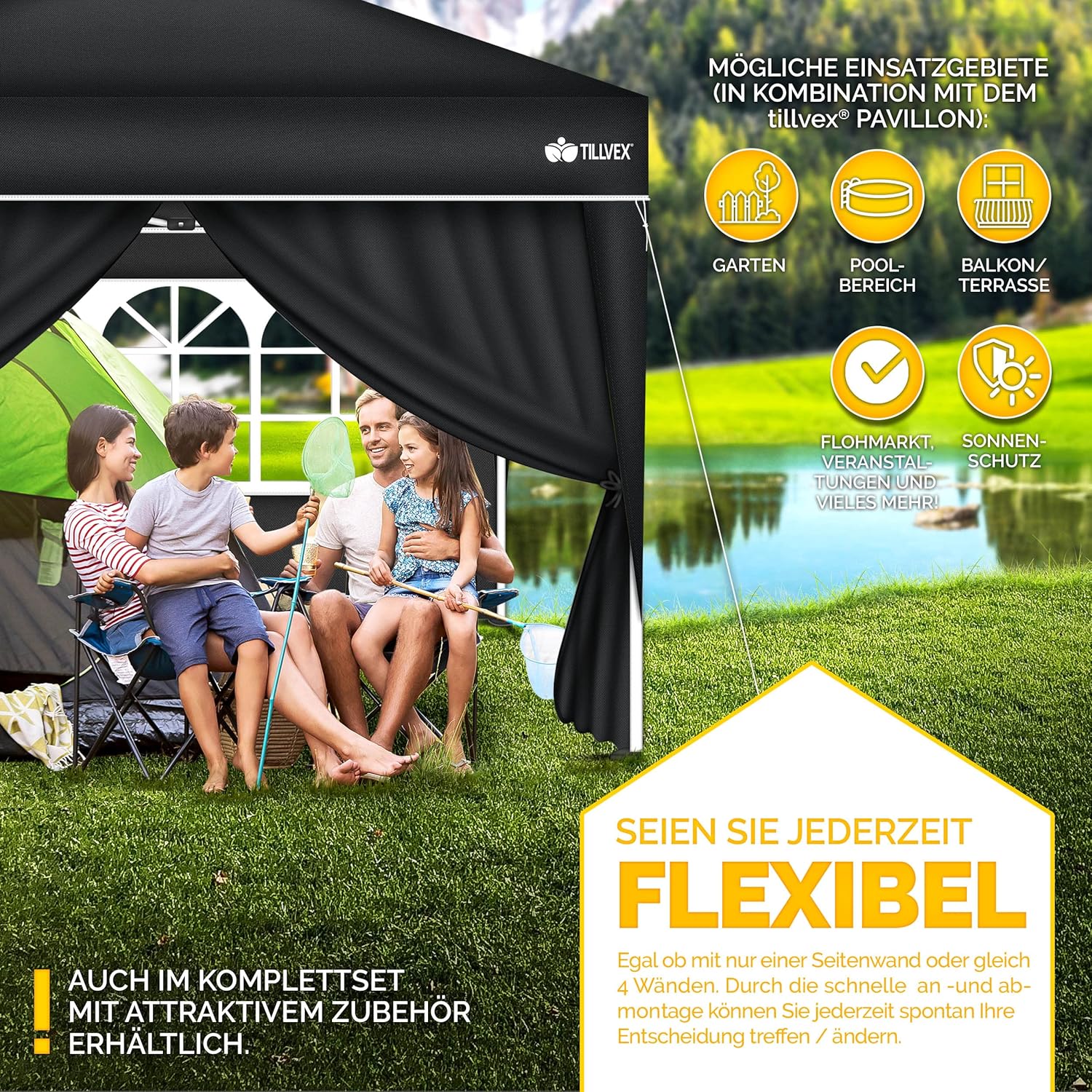 Tillvex® Zijwand voor paviljoen - 3x3m - Grijs