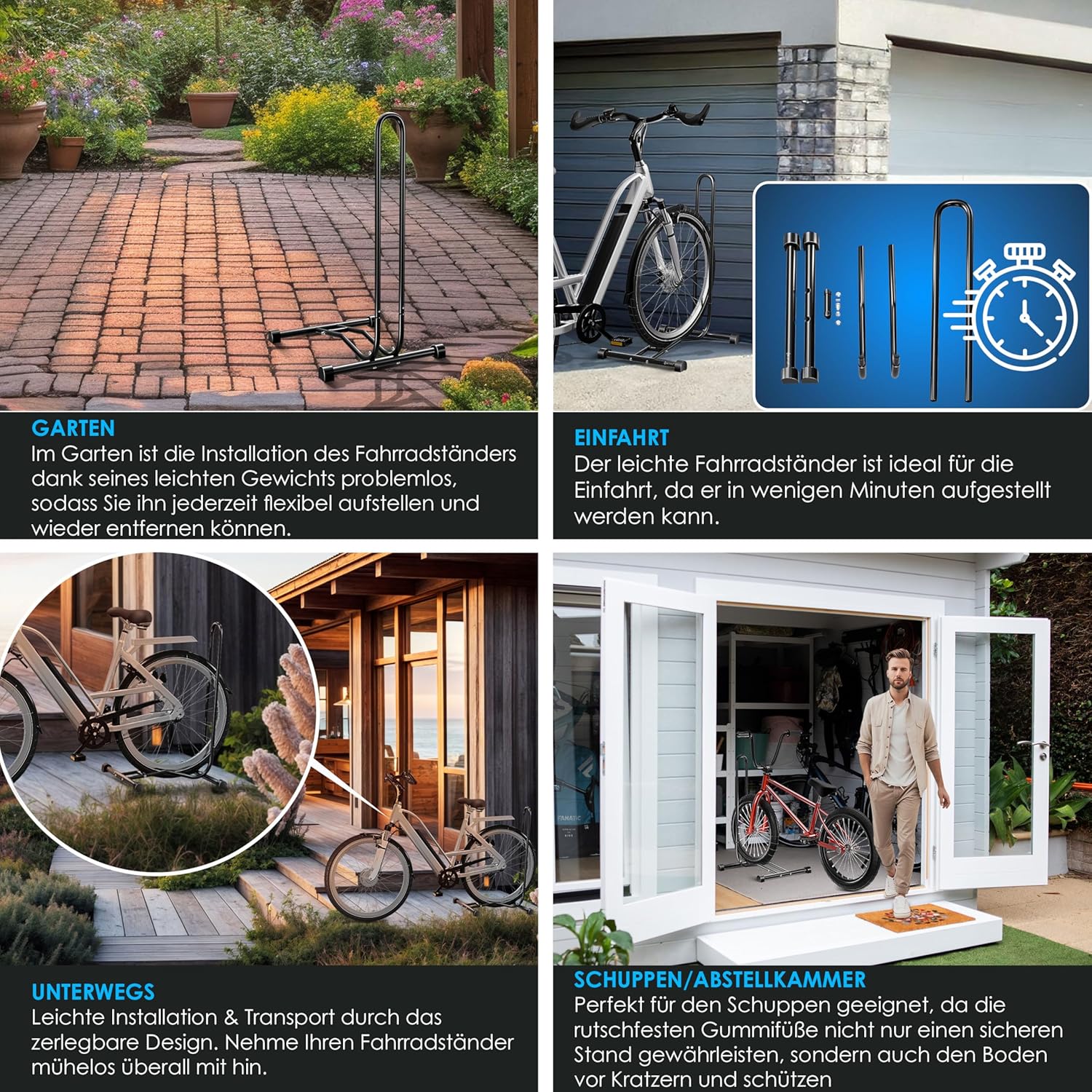 KESSER® Fietsstandaard - 30-65 mm bandbreedte - Zwart