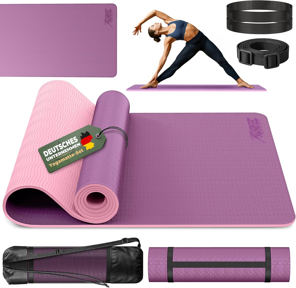 Yogamat - Fitness mat - Sportmat - Yoga mat extra dik - Roze - RE:SPORT