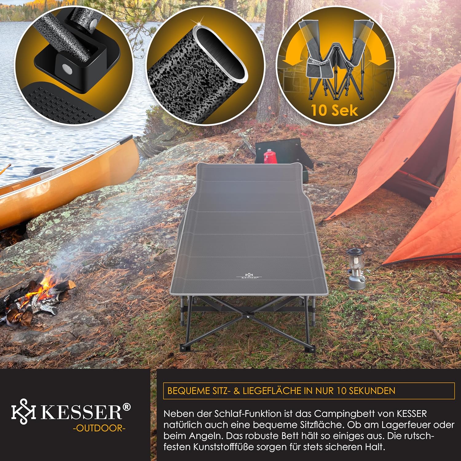 Veldbed - 1 Persoons - Kampeerbed - Stretcher - Grijs - KESSER®