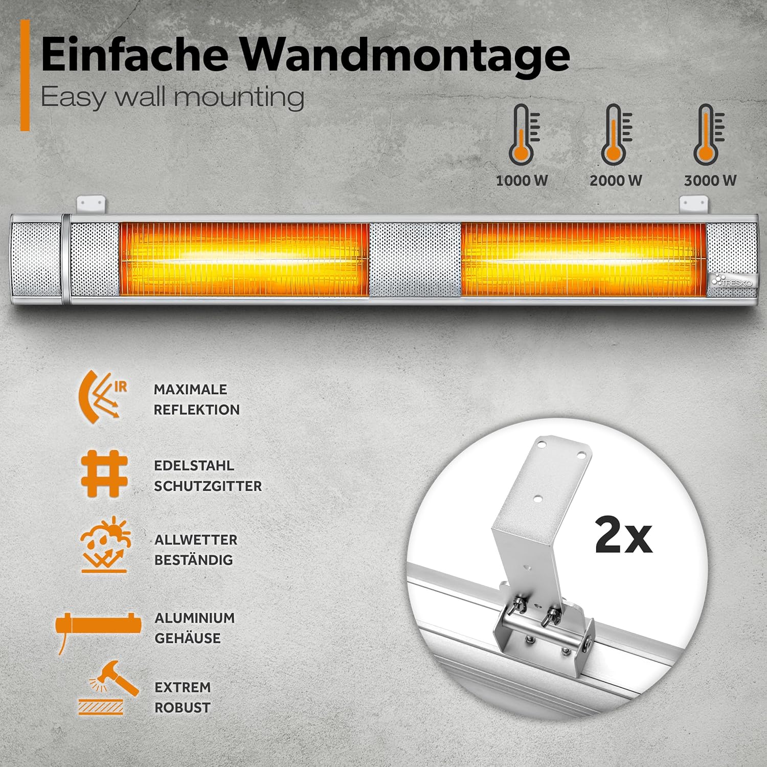 TRESKO® Terrasverwarmer - Infrarood Verwarming - 3000W - Zilver