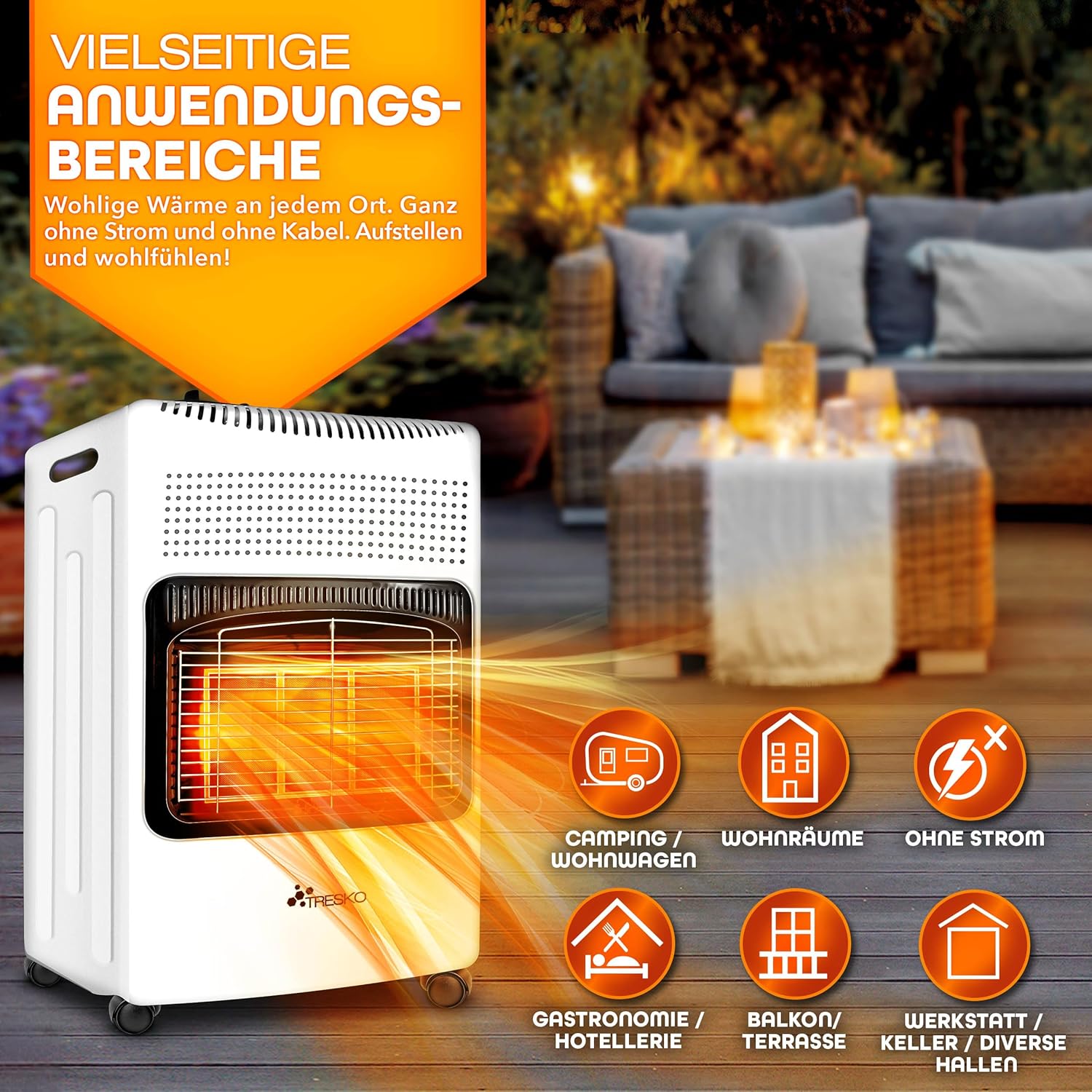 Tresko® Gaskachel Keramisch - 4200W - Terrasverwarmer - Wit