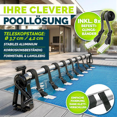 tillvex Premium zwembadhaspel 1,05-6,15 m incl. thermometer & banden | oprolsysteem voor zonnezeil | Mobiel oprolsysteem voor zwembadzeil & afdekking | weerbestendig materiaal