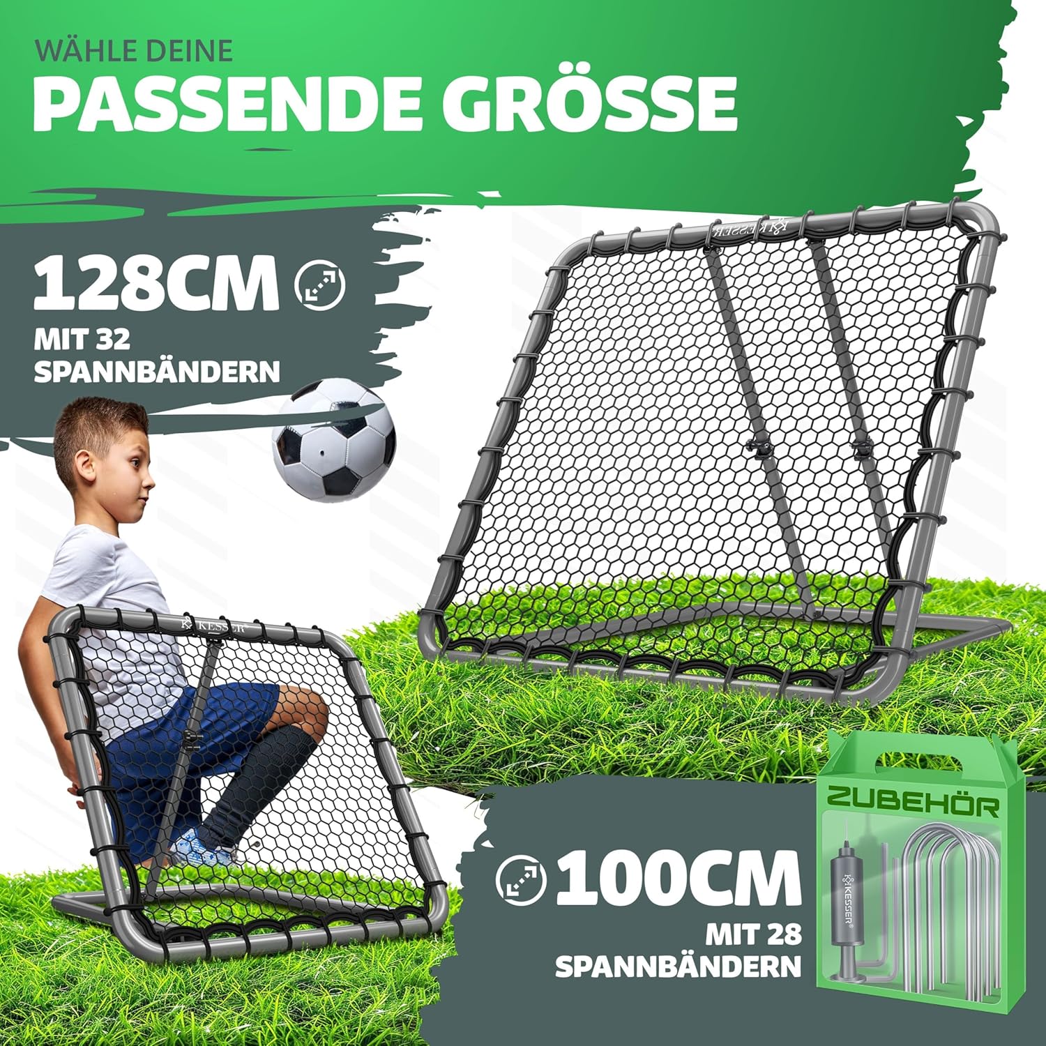 KESSER® Voetbal Rebounder - Kickback - Tchouk - 128x128cm - Grijs