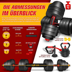 Dumbells set - Gewichten set - Halterset - Verstelbaar - 40 kg - Rood - RE:SPORT