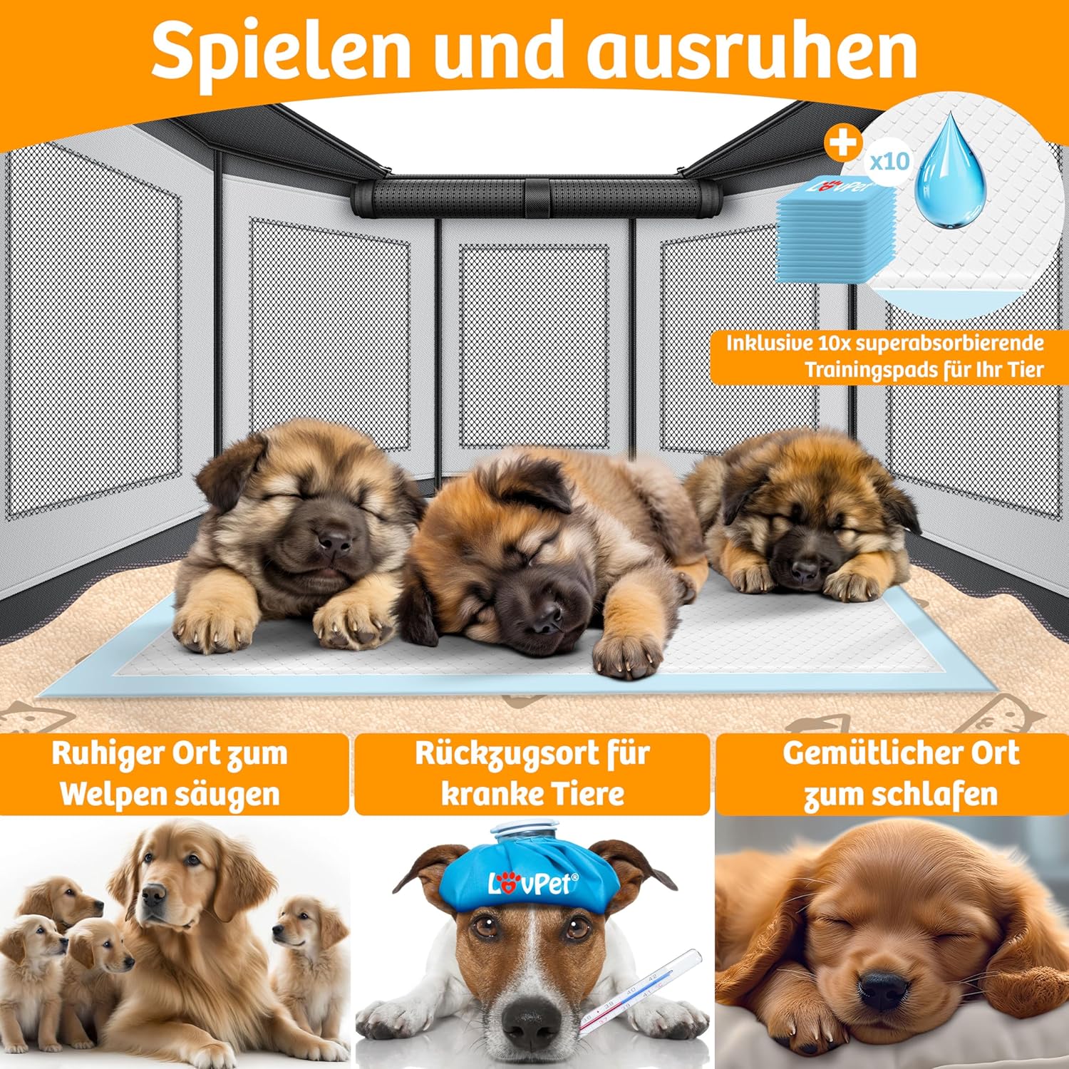 LOVPET® Puppyren - Hondenren - 72x72x43cm - Antraciet