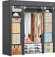 KESSER® Kledingkast stoffen kast stabiel met kledingstang en planken, incl. 5 x kleerhangers, stoffen vouwkast voor slaapkamer, kleedkamer garderobe met kledingrek 150x45x175cm antraciet