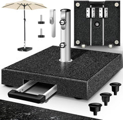 tillvex® Graniet Parasolstandaard met roestvrijstalen buis, parasolstandaard, parasol voor parasolstokken 16-48 mm en 300 cm, schermdiameter met transportgreep, antraciet, vierkant met trolley-handvat
