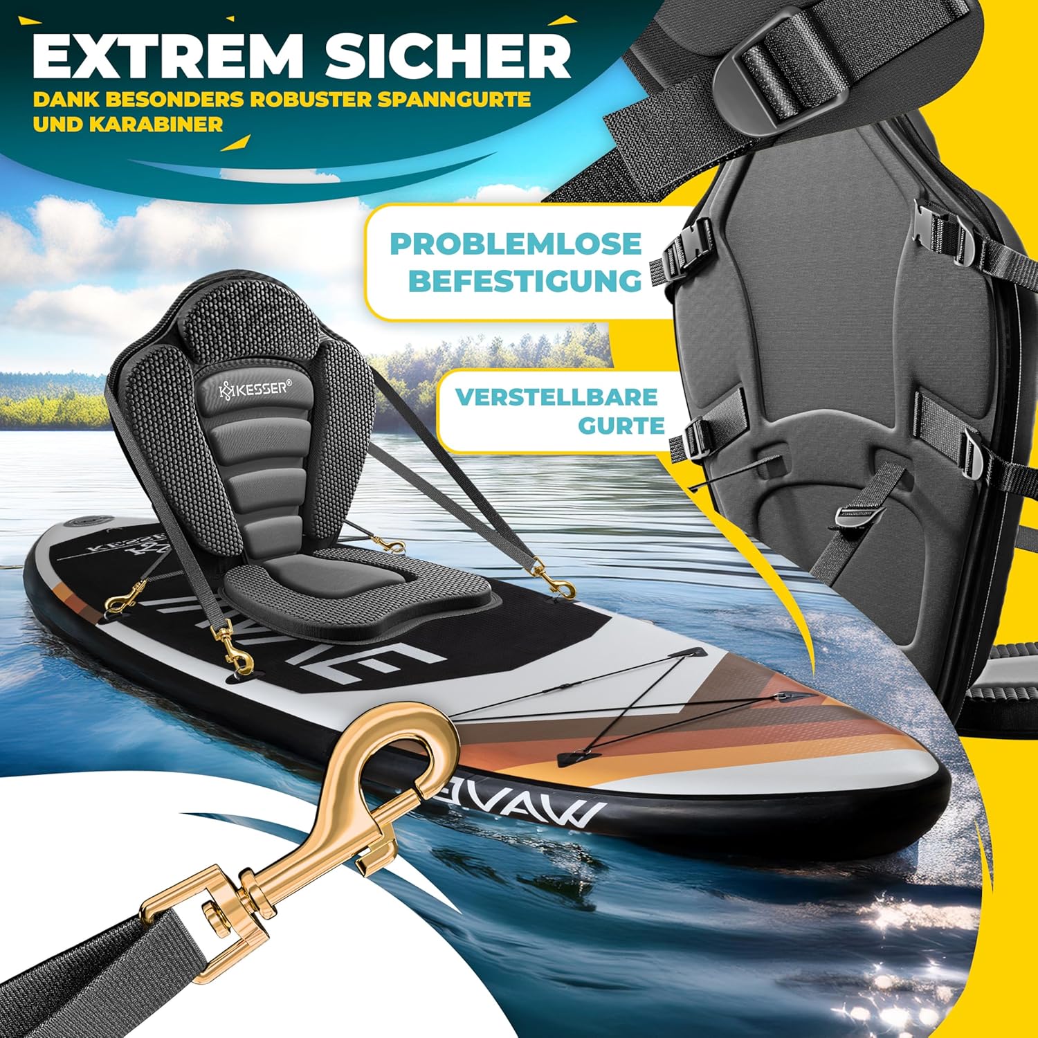 KESSER® Kajakzitting - voor SUP Board - 32x38cm - Rugleuning 51x45cm
