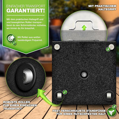 tillvex® Granit Parasolstandaard met wielen en transportgreep, 27 kg, vierkant, parasolvoet met roestvrijstalen buis, balkonparasolstandaard voor parasolstokken 16-48 mm en 250 cm diameter